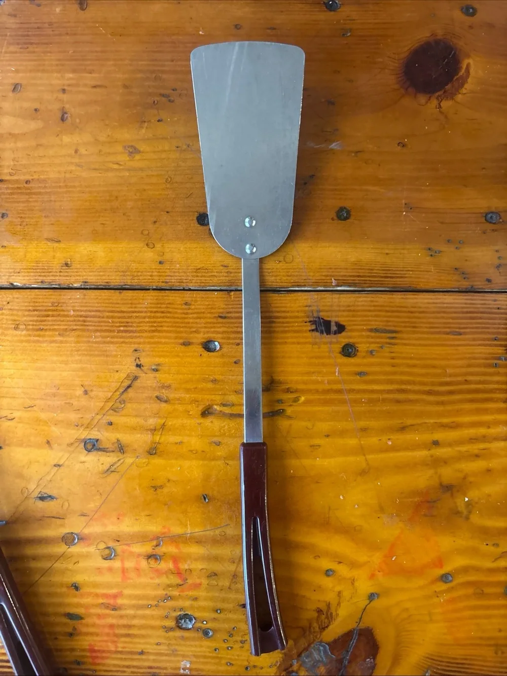 Metal Slotted Turner and Spatula Set with Brown Handles